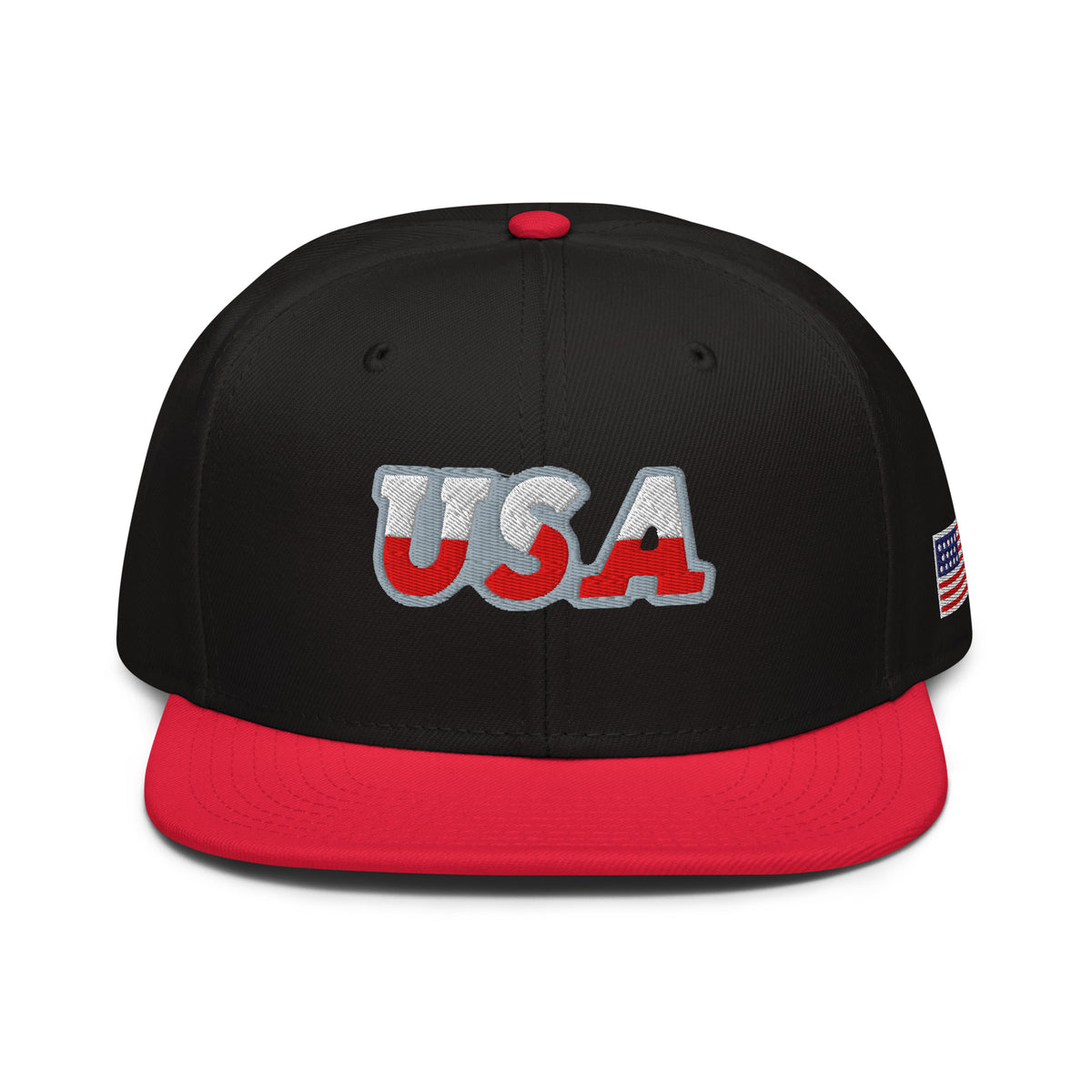 USA Puff Speed Slant Premium Embroidered Snapback in Black/Red front | True American