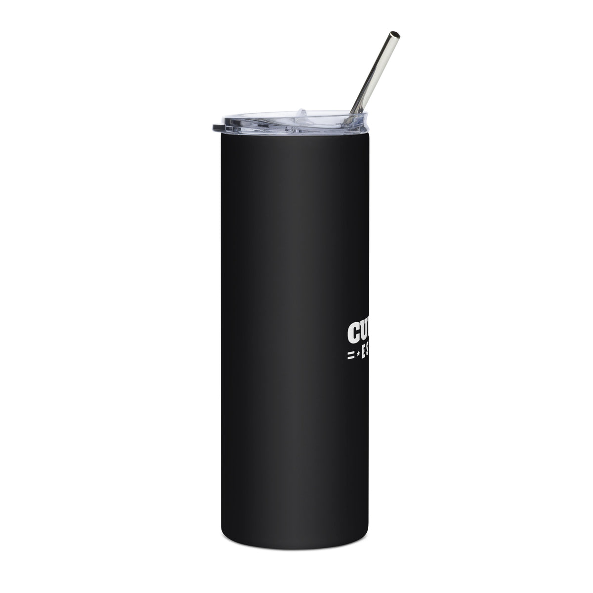 Culture Est. 1776 Stacked 20oz black stainless steel tumbler with white print, right side | True American