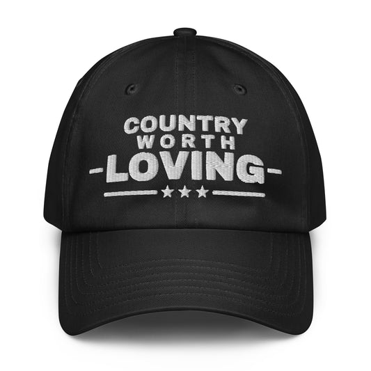 Country Worth Loving UA Dad Hat Black front | True American