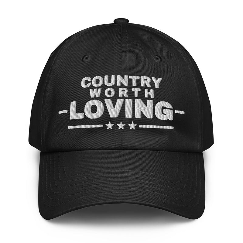 Country Worth Loving UA Dad Hat Black front | True American