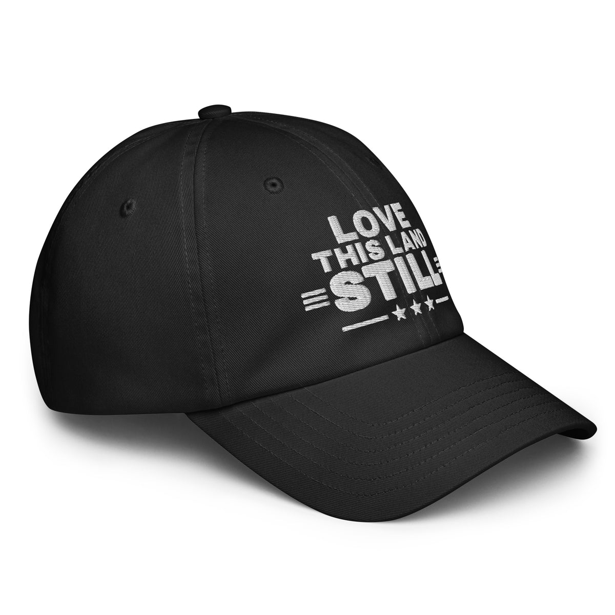 Love This Land Still UA Dad Hat Black right front | True American