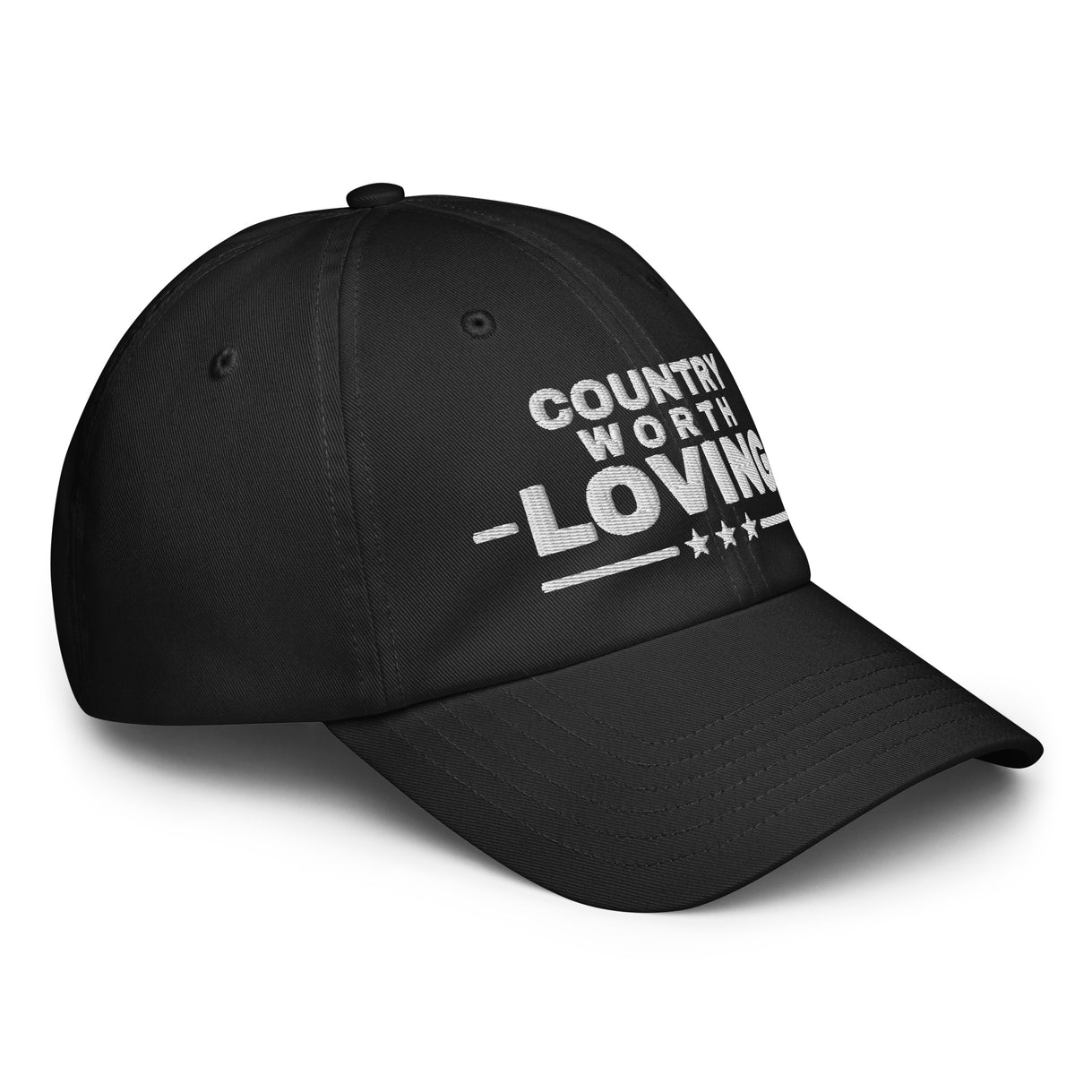 Country Worth Loving UA Dad Hat Black right front | True American