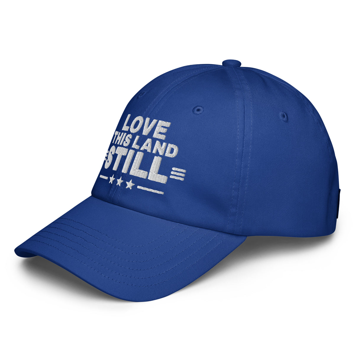 Love This Land Still UA Dad Hat Royal Blue left front | True American