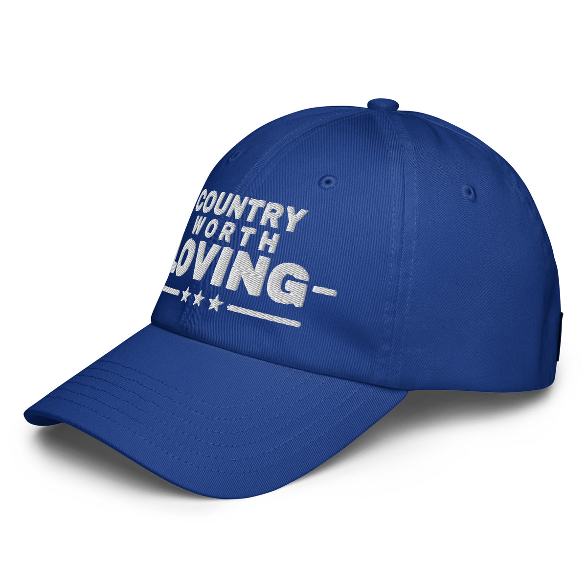 Country Worth Loving UA Dad Hat Royal Blue left front | True American