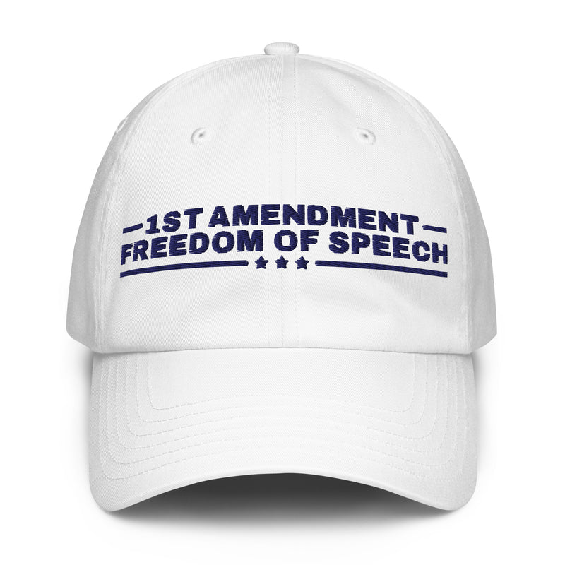 1st Amendment Freedom of Speech UA Dad Hat White front | True American