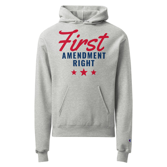First Amendment Right Champion Hoodie - "First Amendment Right", Light Steel, front view