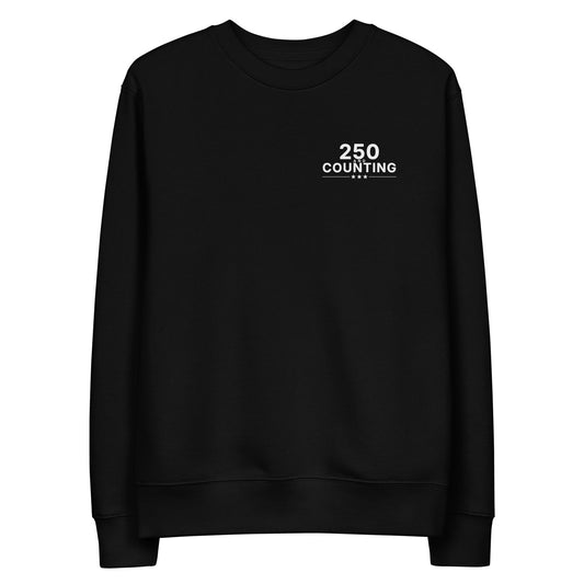 250 and Counting Crewneck, Black, front view
