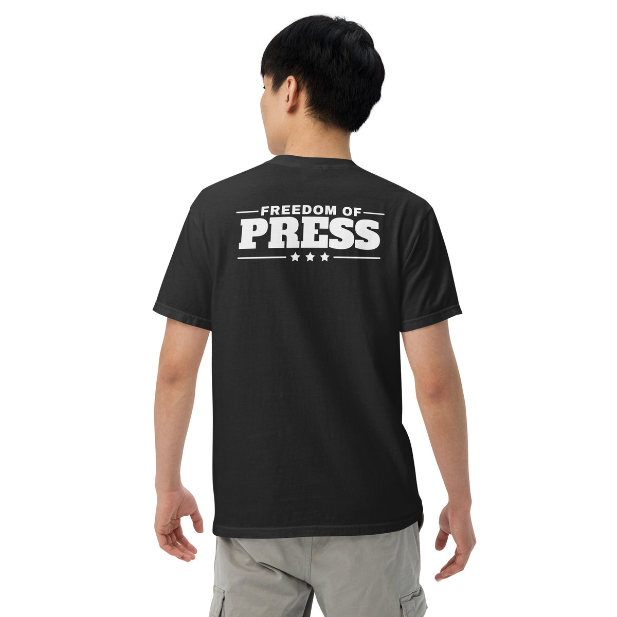 First Amendment Auditor Heavyweight Tee Black on model back | True American
