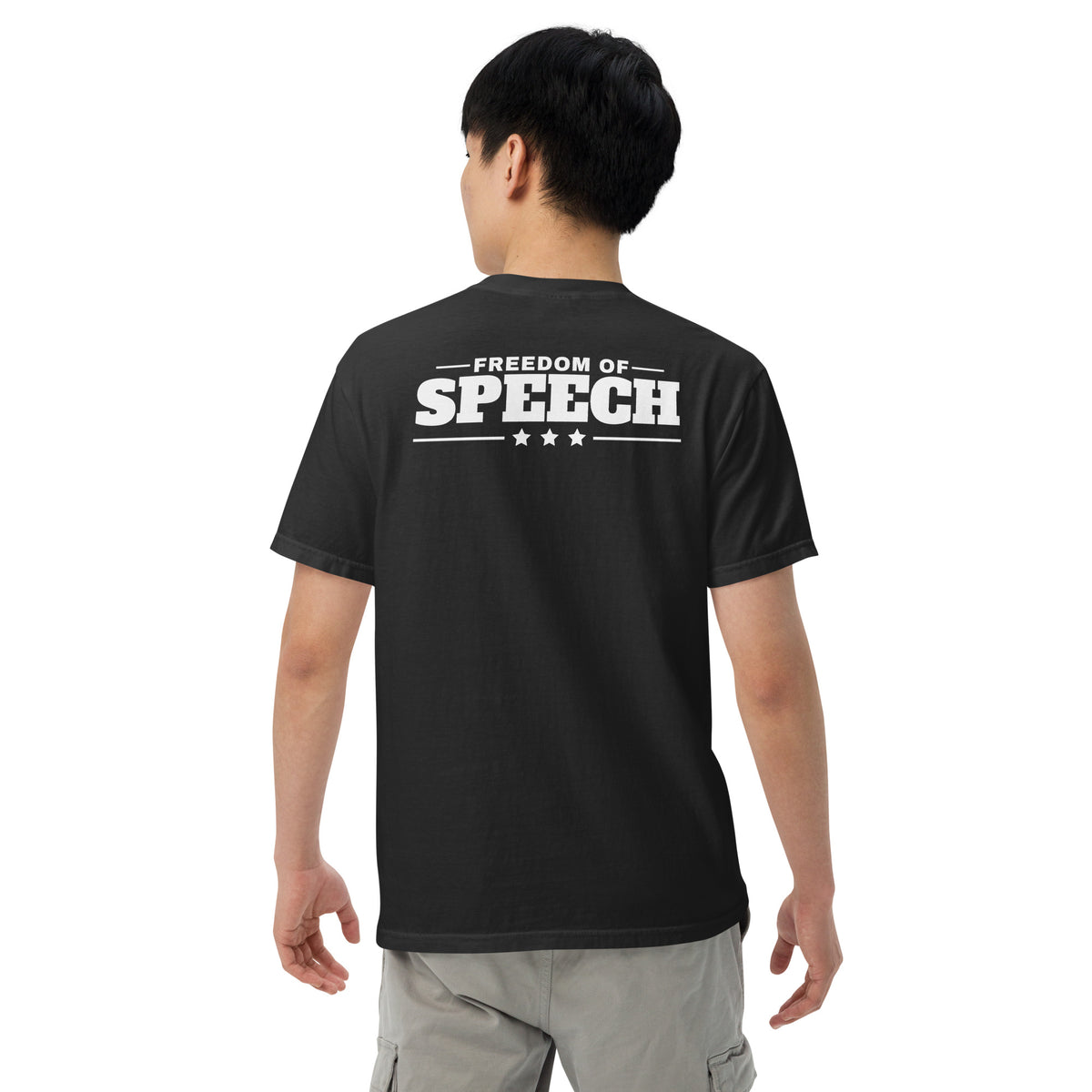 First Amendment Right / Freedom of Speech Tee Black on model back | True American