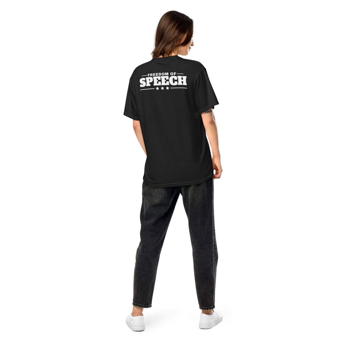 First Amendment Right / Freedom of Speech Tee Black on model back | True American