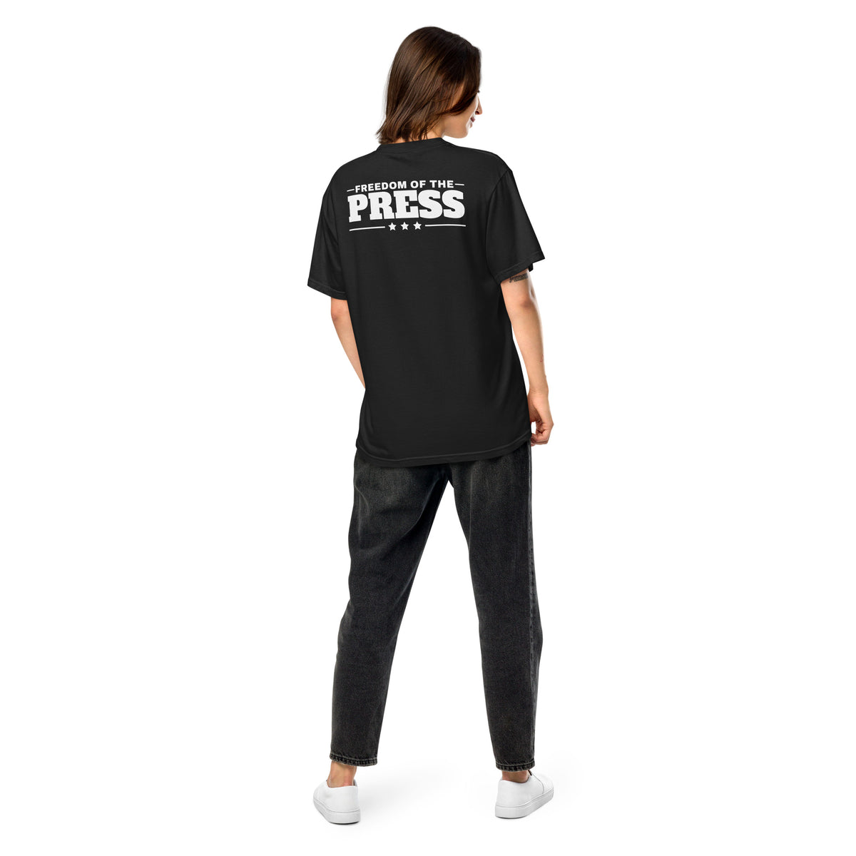 First Amendment Right / Freedom of the Press Tee Black on model back | True American