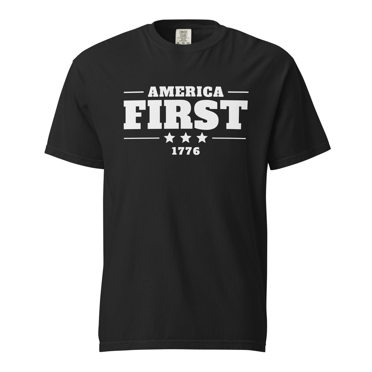 America First 1776 Heavyweight Tee Black flat front | True American