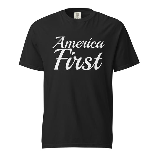 America First Brush Heavyweight Tee Black flat front | True American