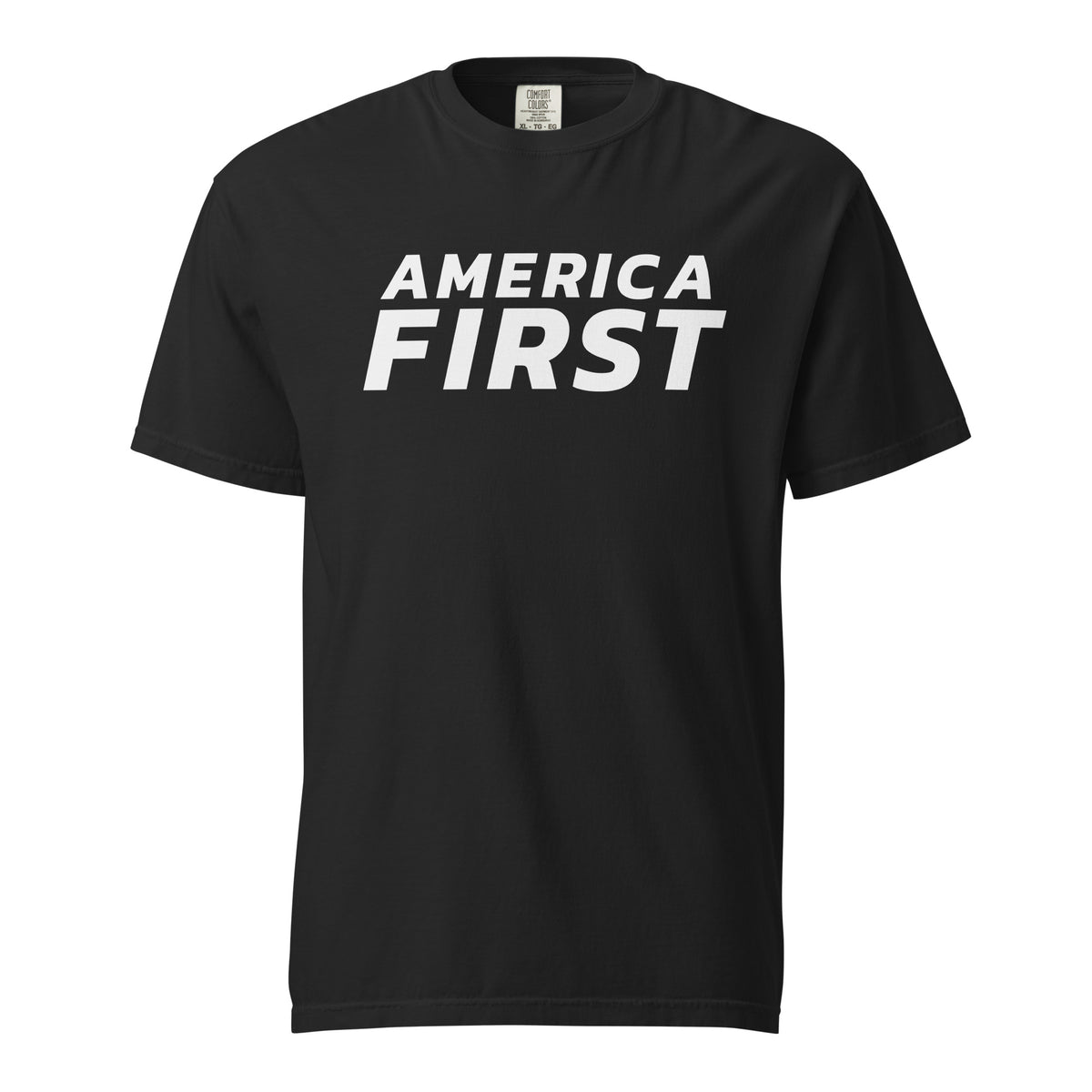 America First Italic Heavyweight Tee Black flat front | True American