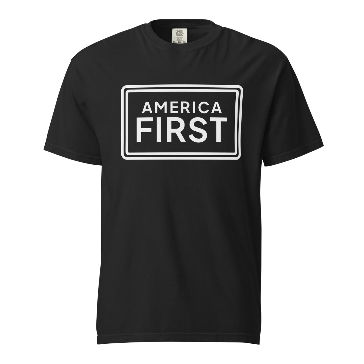 America First Framed Heavyweight Tee Black flat front | True American