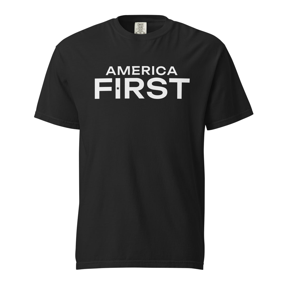 America First Hero Star Heavyweight Tee Black flat front | True American