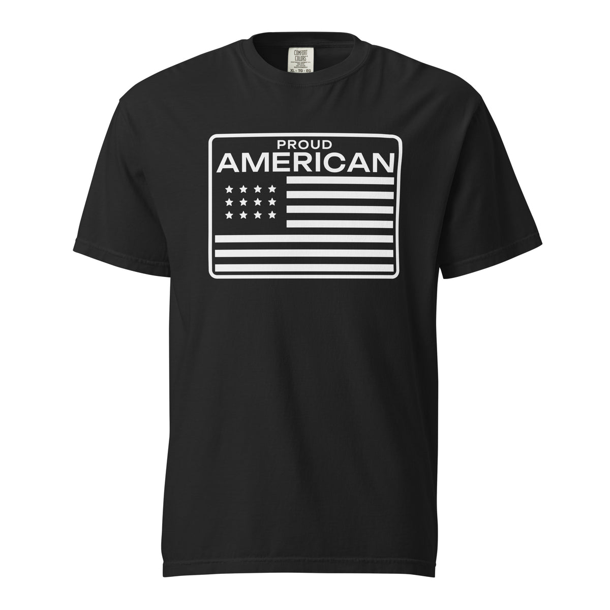 Proud American Flag Patch Heavyweight Tee Black flat front | True American