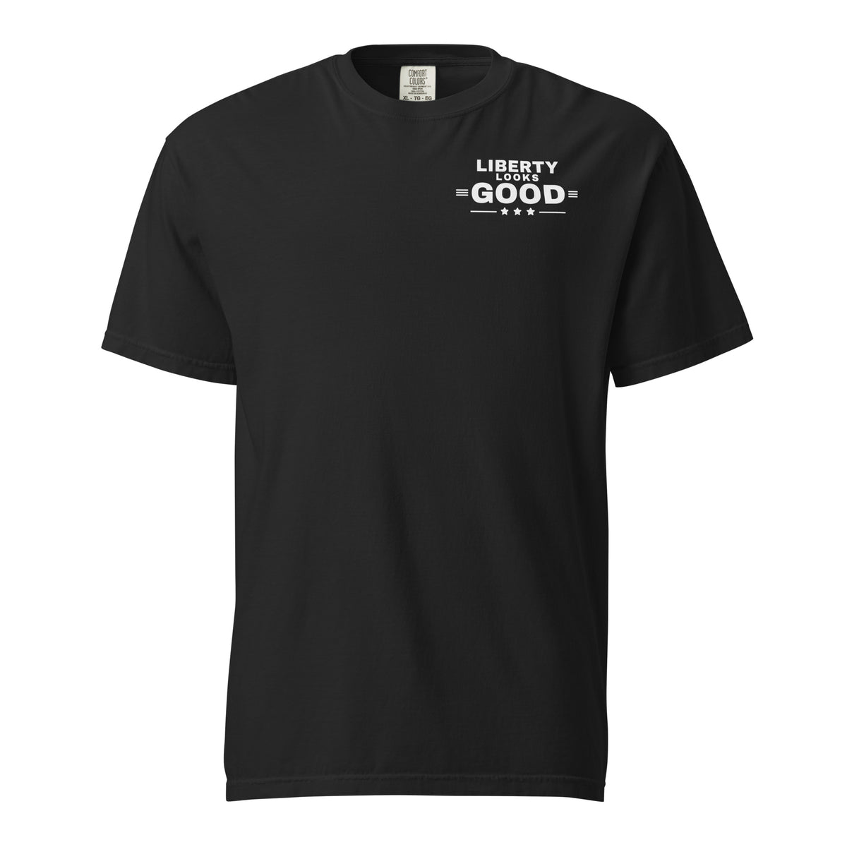 Liberty Looks Good Heavyweight Tee, Black, front | True American