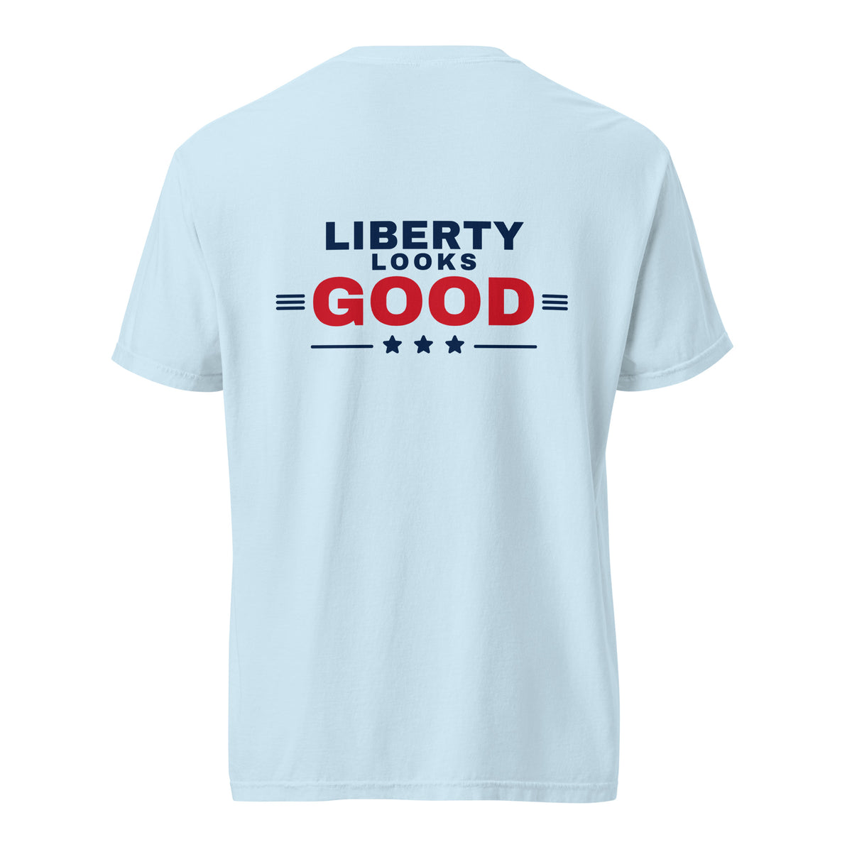 Liberty Looks Good Heavyweight Tee, Chambray, back | True American