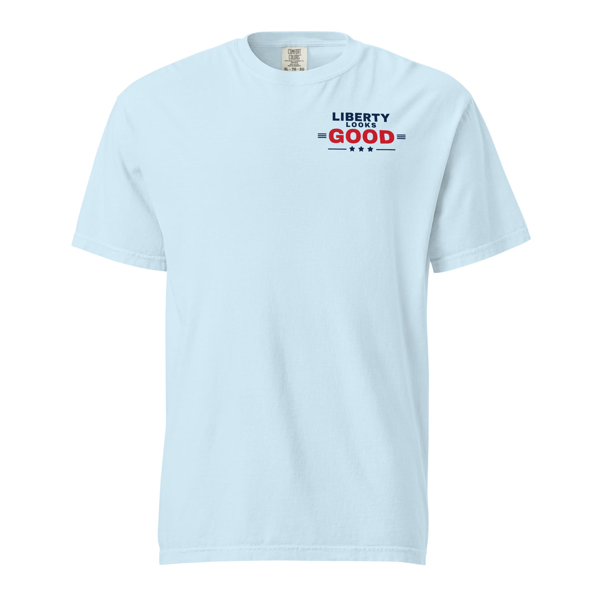 Liberty Looks Good Heavyweight Tee, Chambray, front | True American