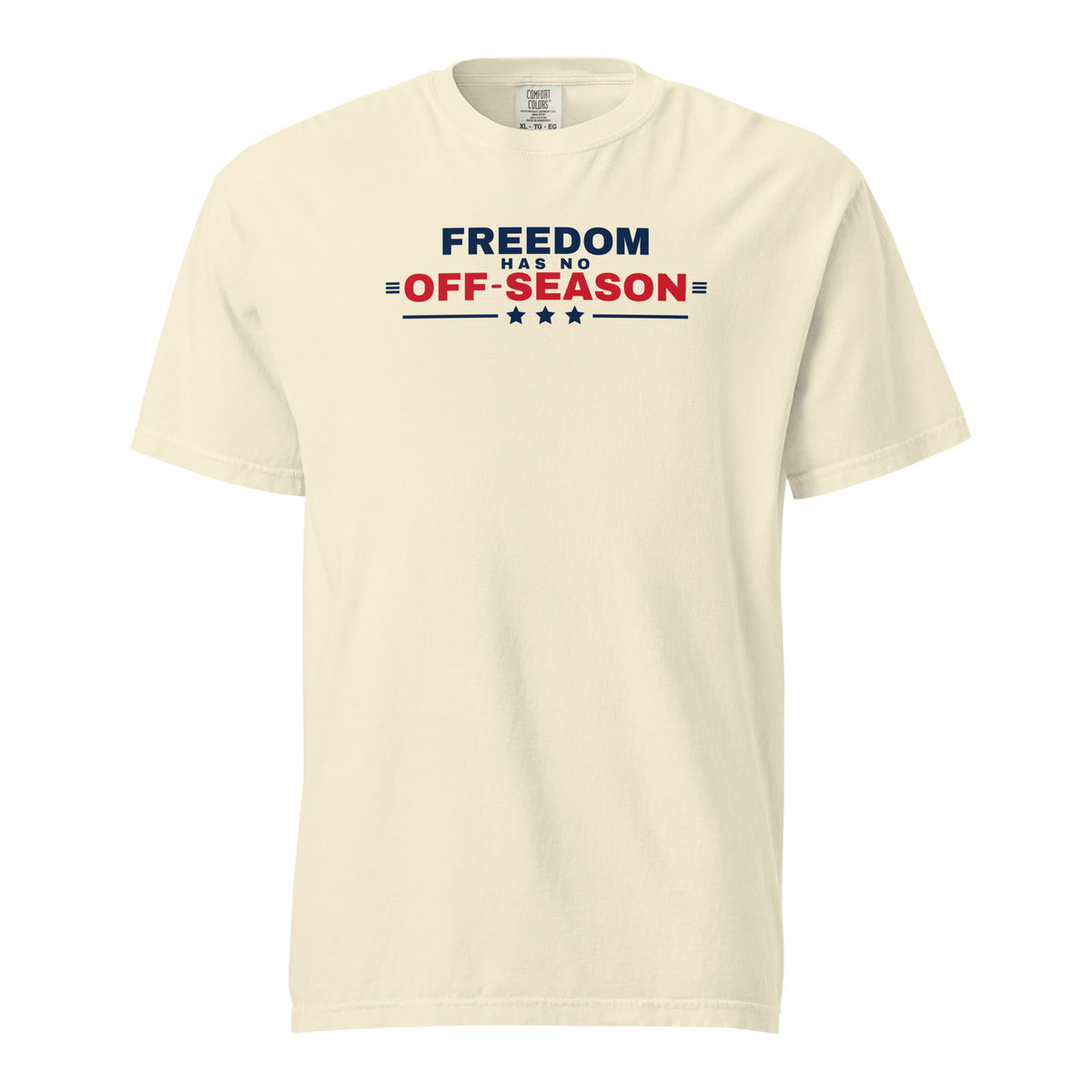 Freedom Has No Off-Season Tee Ivory flat front | True American