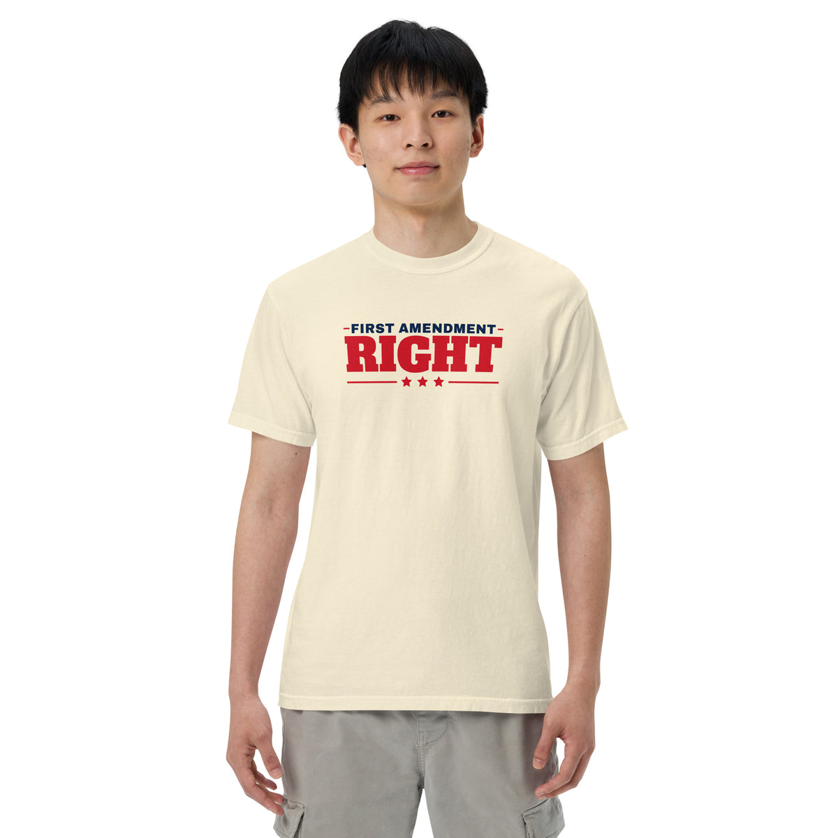 First Amendment Right / Freedom of the Press Tee Ivory on model front | True American