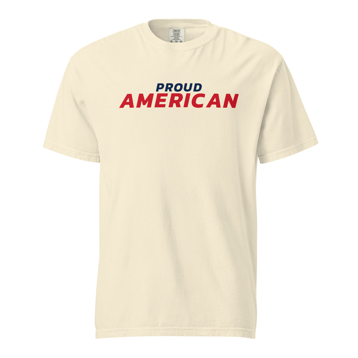 Proud American Italic Heavyweight Tee - Light Ivory flat front | True American