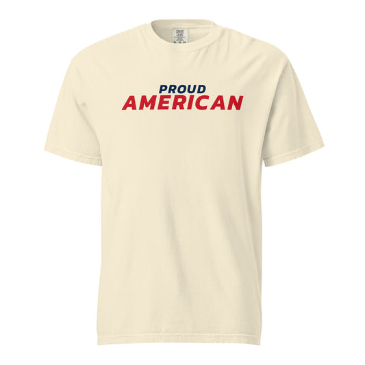 Proud American Italic Heavyweight Tee - Light Ivory flat front | True American