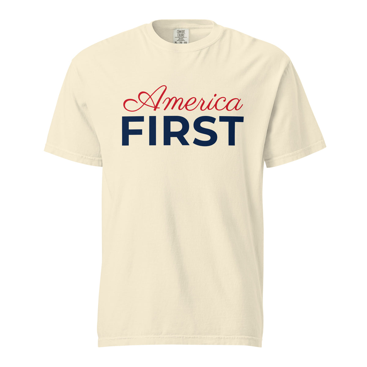 America First Script Heavyweight Tee - Light Ivory flat front | True American