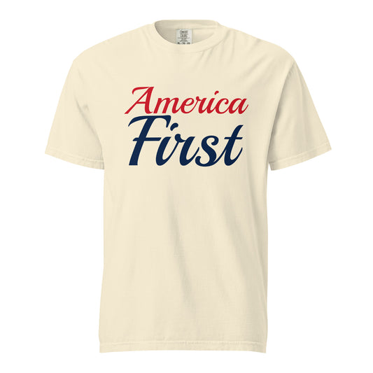 America First Brush Heavyweight Tee - Light Ivory flat front | True American