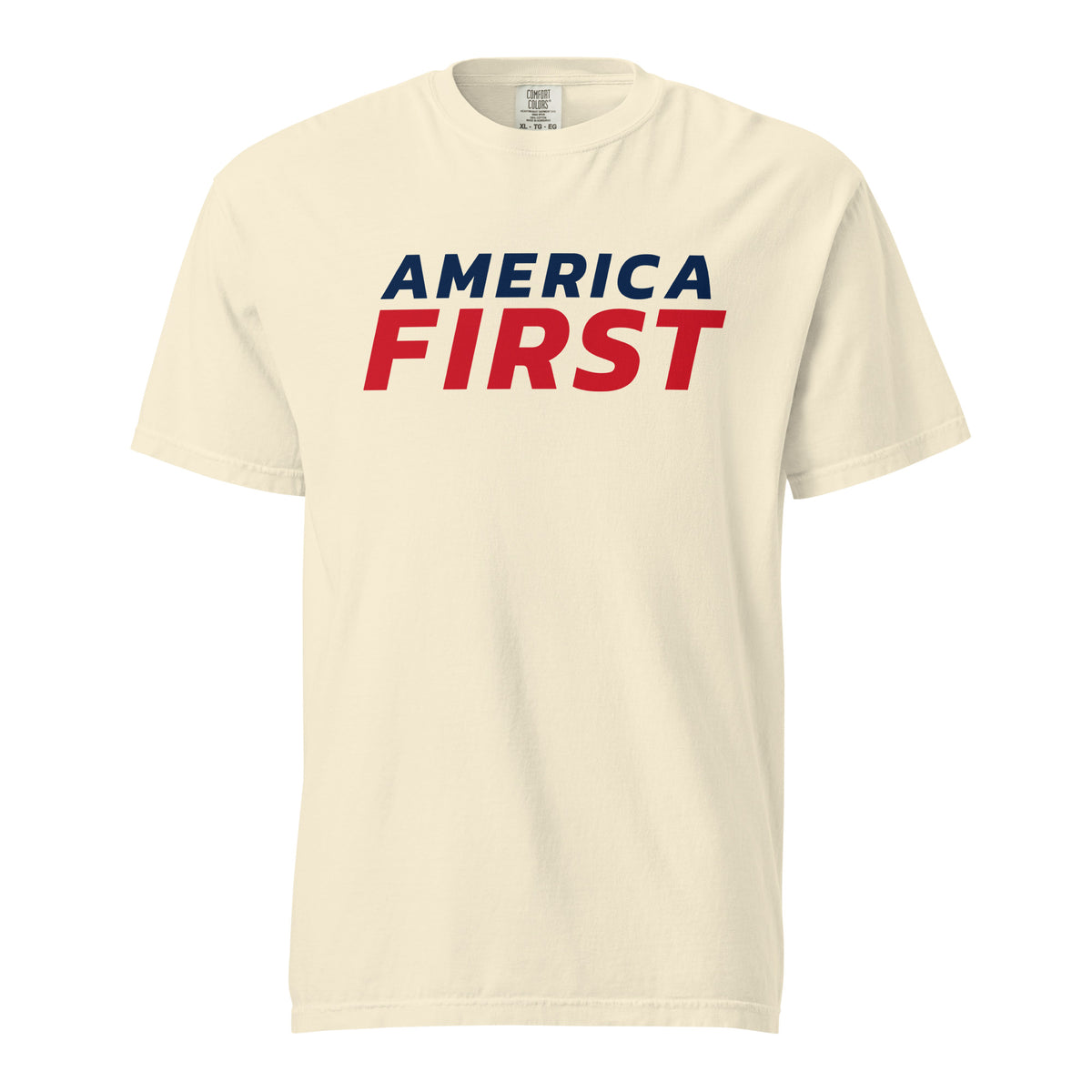 America First Italic Heavyweight Tee - Light Ivory flat front | True American