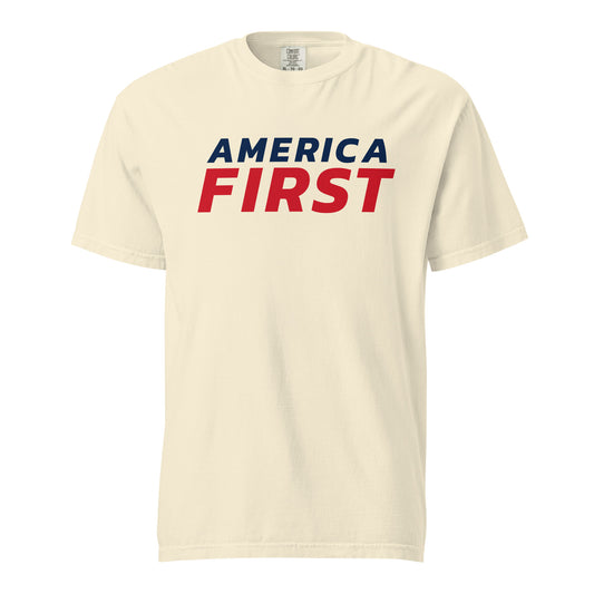 America First Italic Heavyweight Tee - Light Ivory flat front | True American