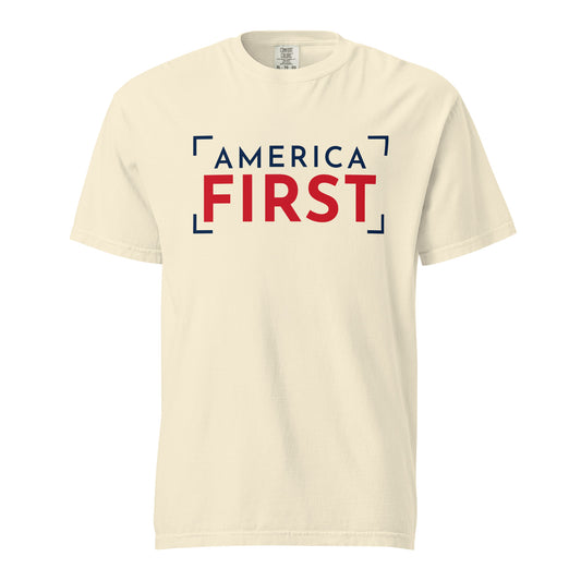 America First Bracket Heavyweight Tee - Light Ivory flat front | True American