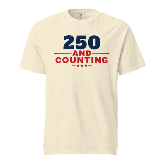 250 and Counting Heavyweight Tee, Ivory, front | True American