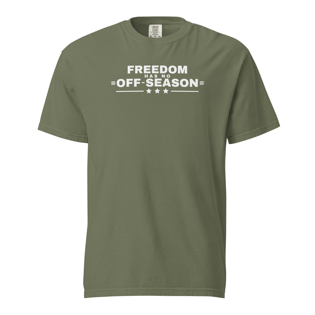 Freedom Has No Off-Season Tee Moss flat front | True American