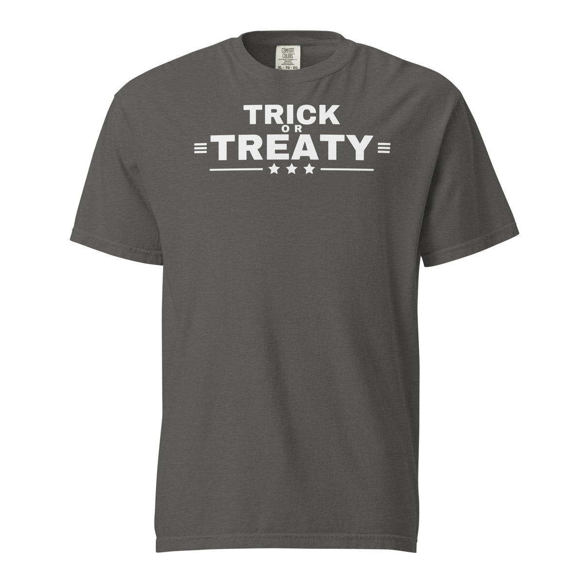 Trick or Treaty Heavyweight Tee Pepper flat front | True American