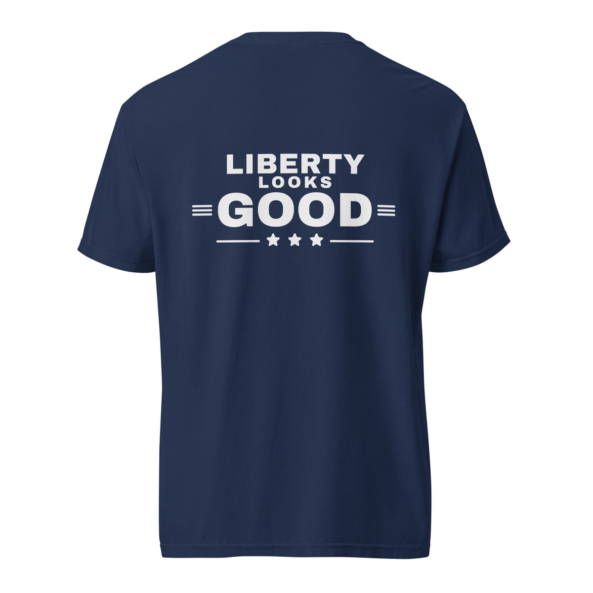 Liberty Looks Good Heavyweight Tee, True Navy, back | True American
