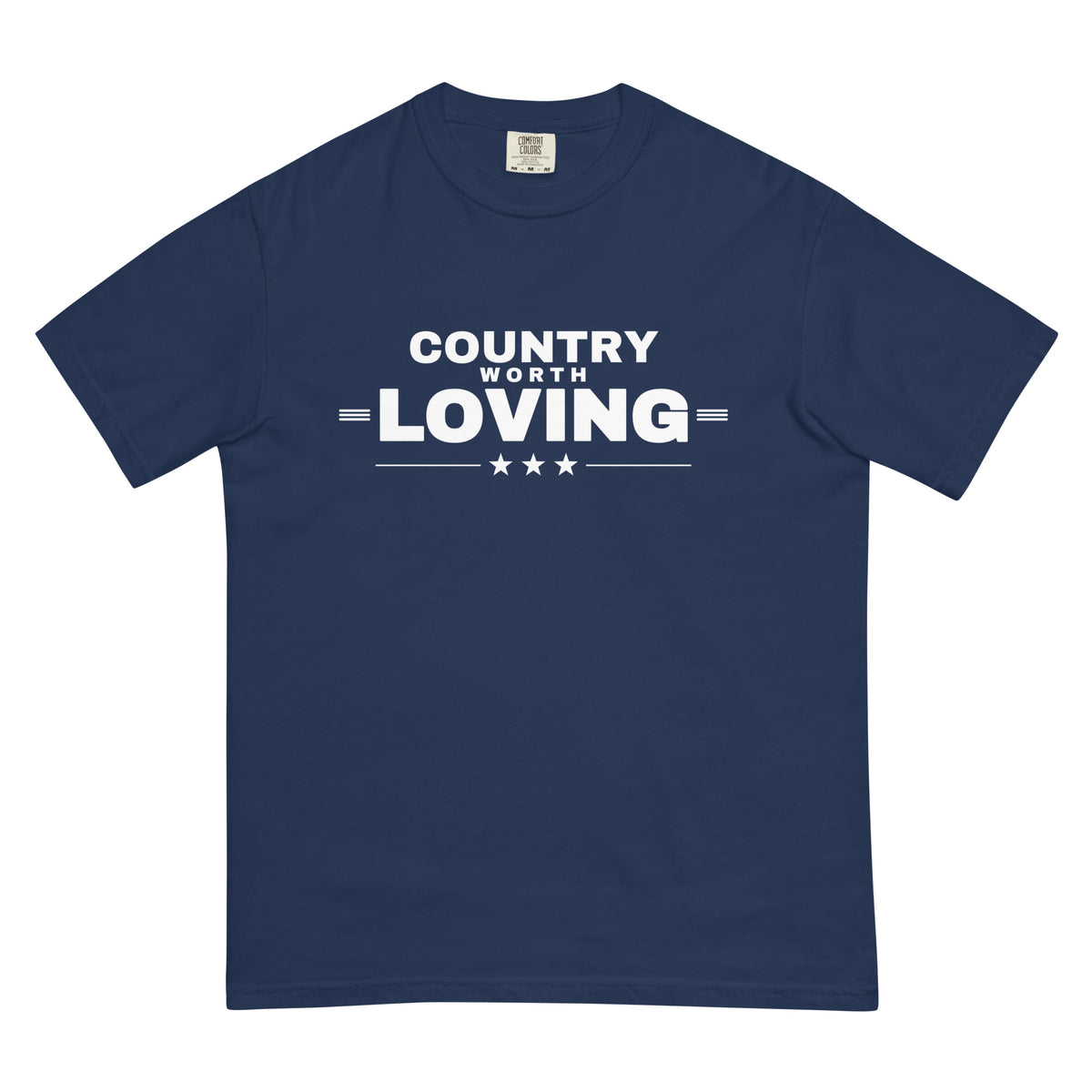 Country Worth Loving Heavyweight Tee, dark blue, front | True American