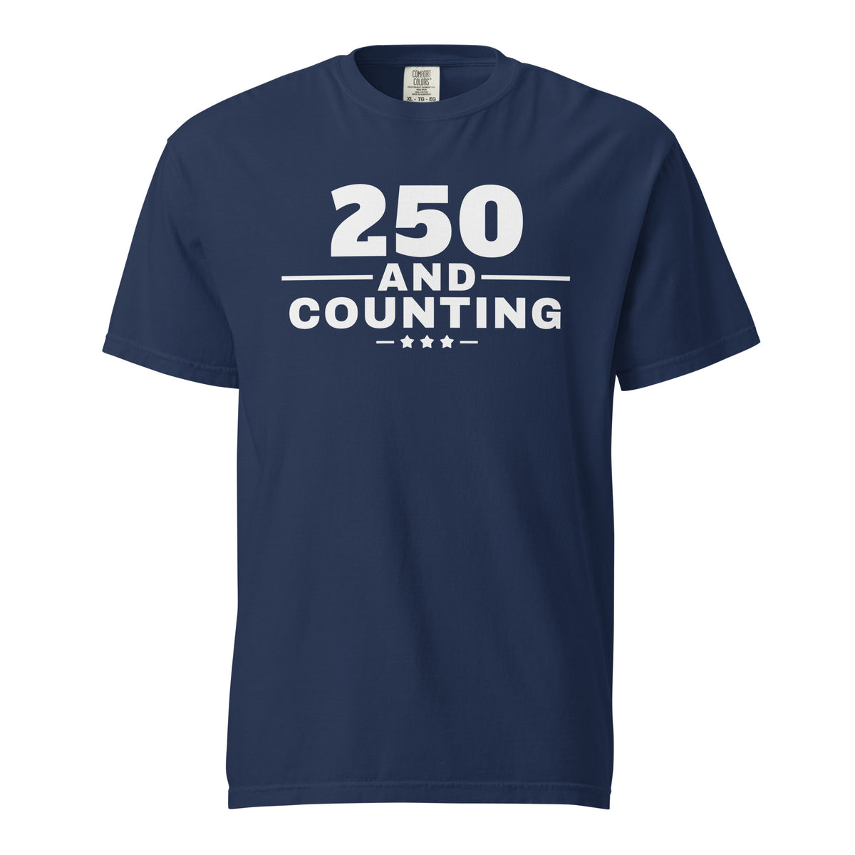 250 and Counting Heavyweight Tee, dark blue, front | True American