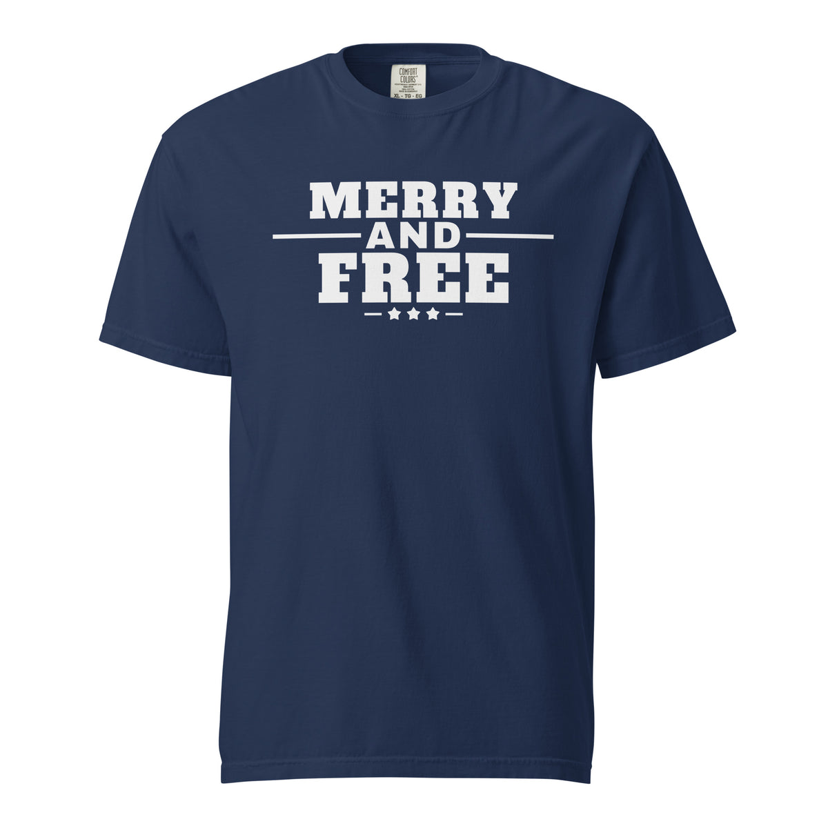 Merry and Free Heavyweight Tee, dark blue, front | True American