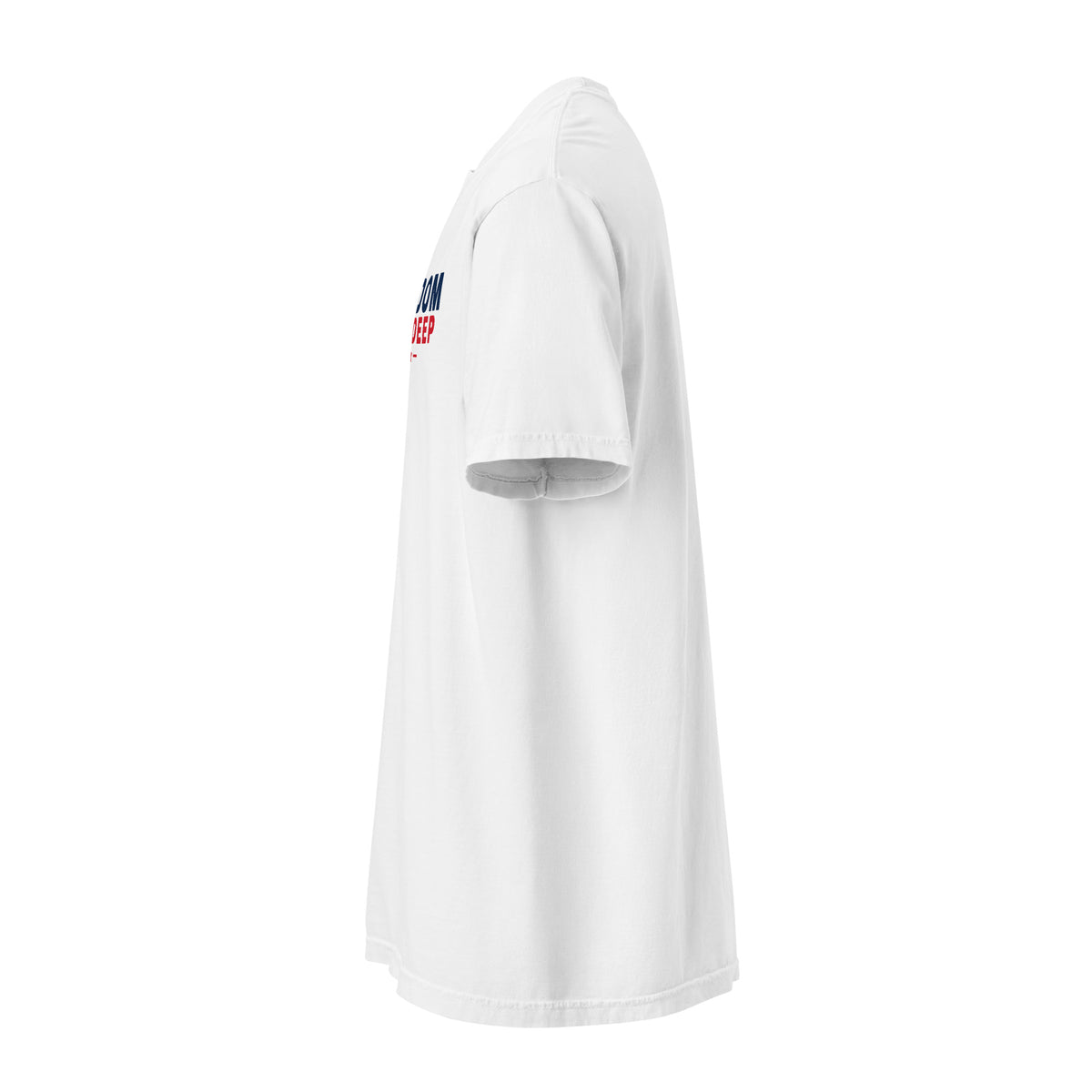 Freedom Runs Deep Heavyweight Tee, White, left sleeve | True American