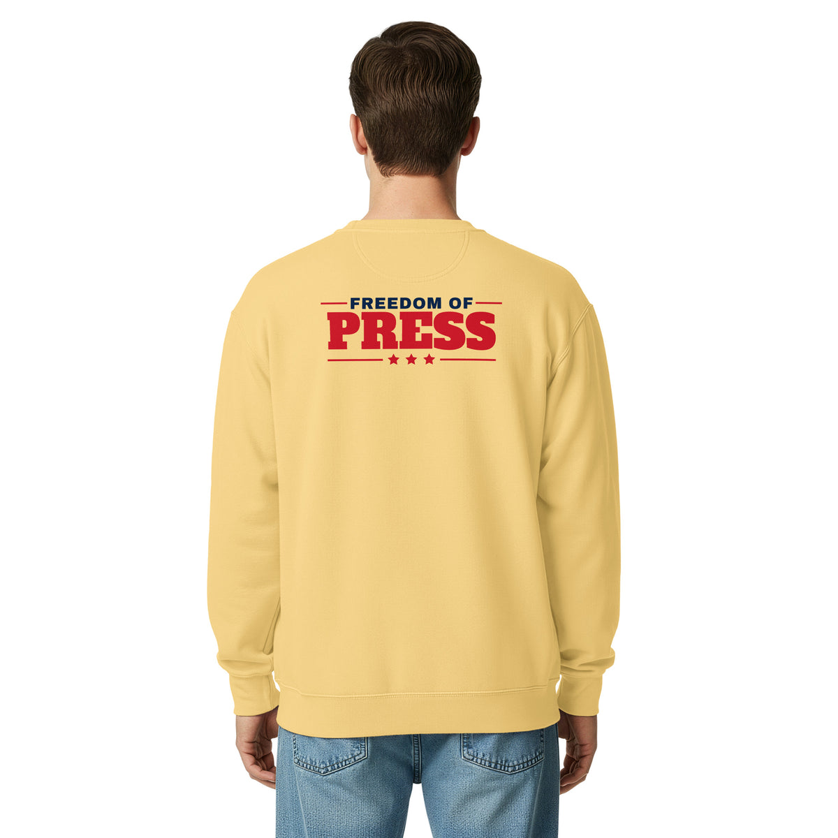 First Amendment Auditor Crewneck Sweatshirt Butter on model back | True American