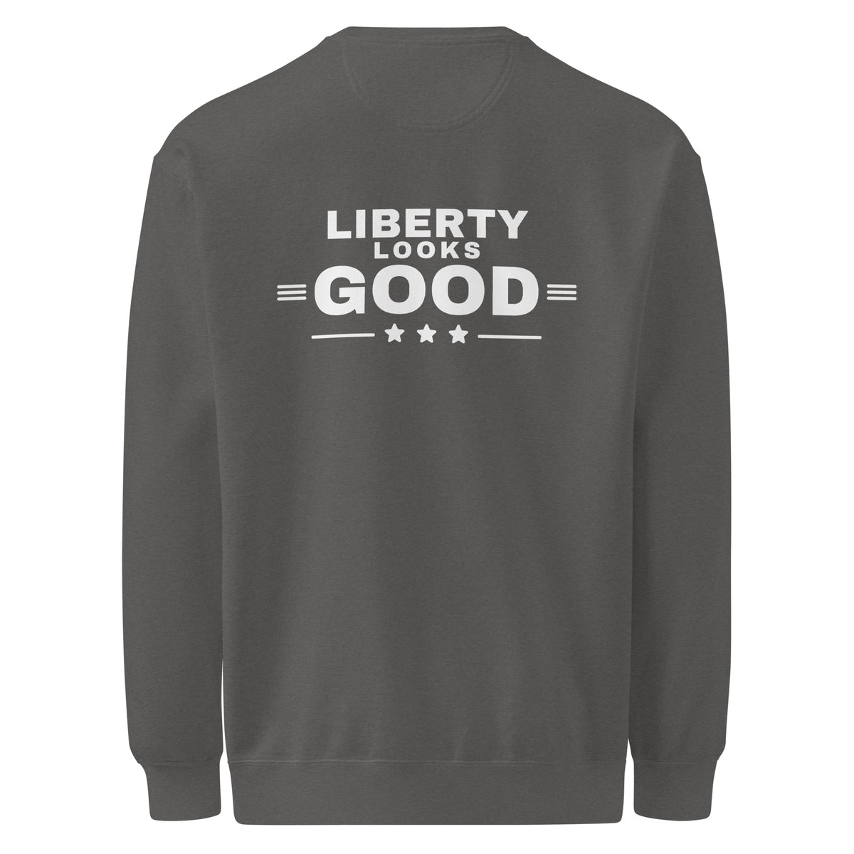 Liberty Looks Good Crewneck, Pepper, back | True American