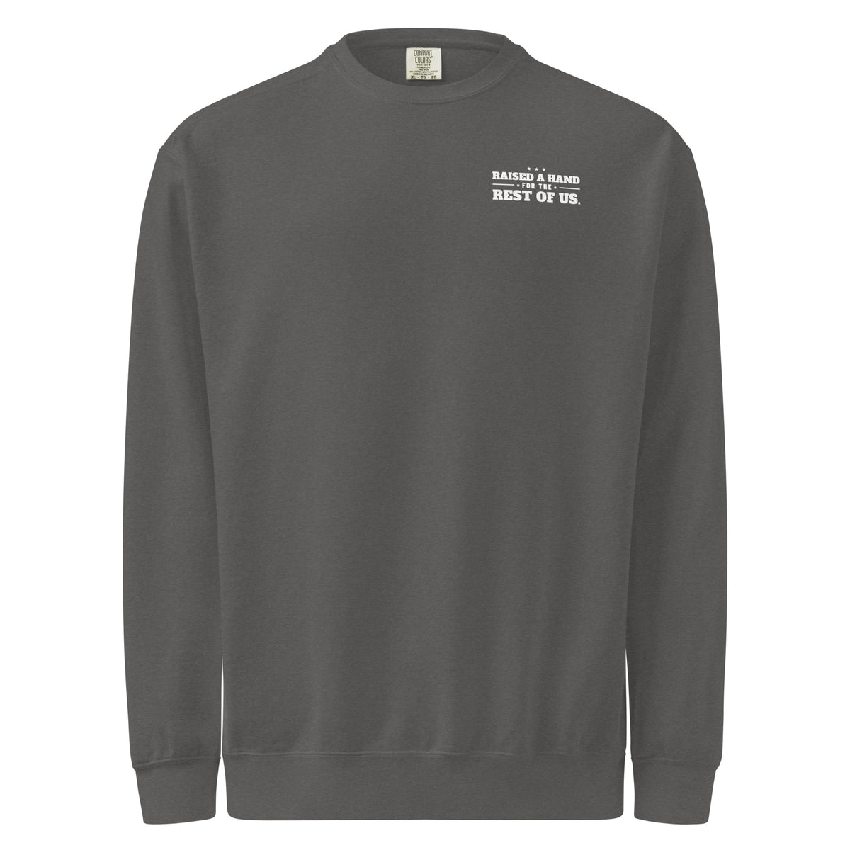 Raised a Hand Crewneck, Pepper, front | True American
