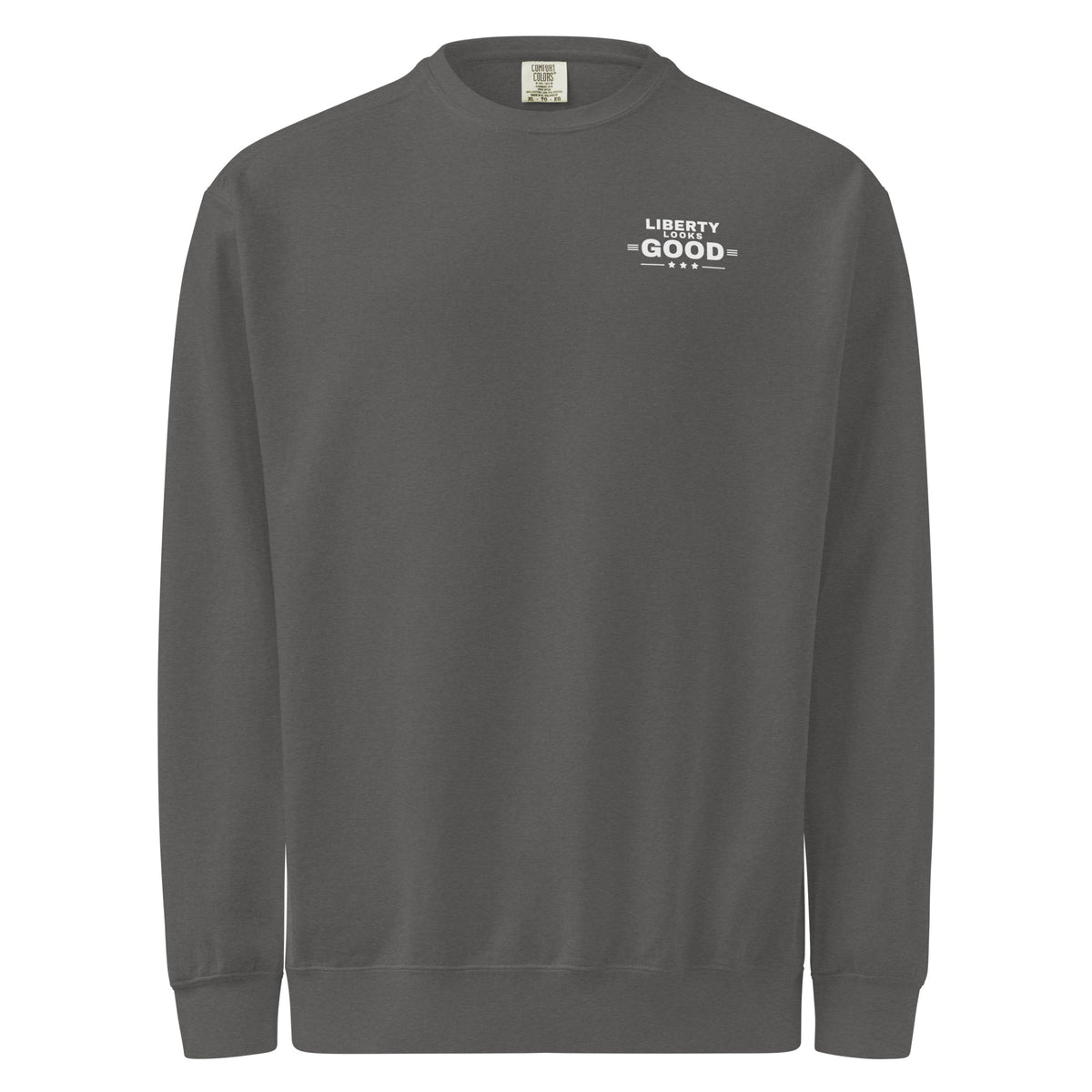 Liberty Looks Good Crewneck, Pepper, front | True American