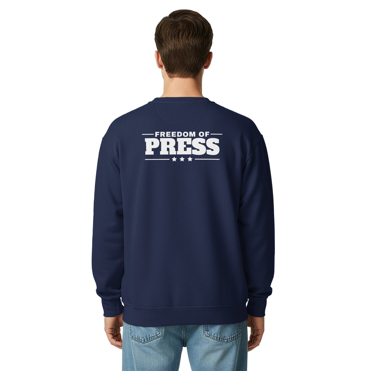 First Amendment Auditor Crewneck Sweatshirt True Navy on model back | True American