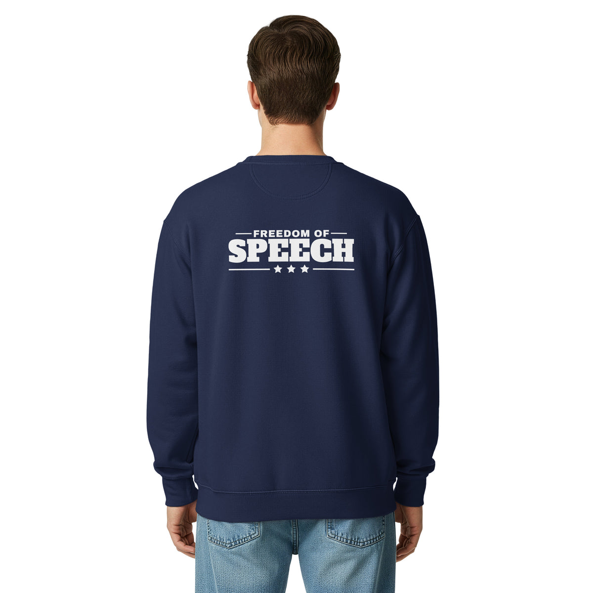 First Amendment Right / Freedom of Speech Crewneck Navy on model back | True American