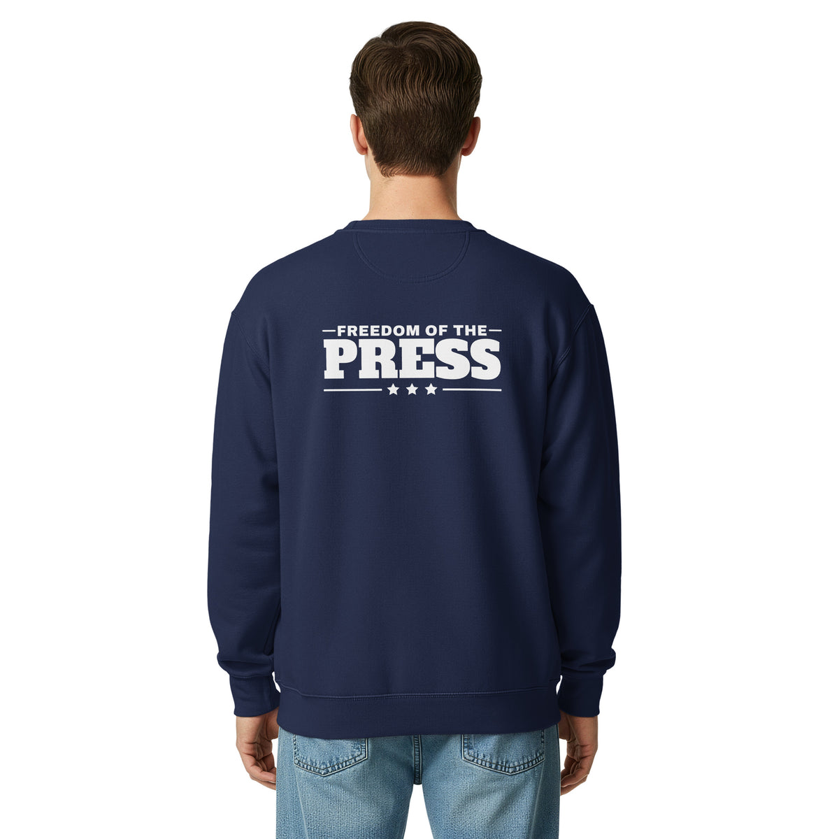 First Amendment Right / Freedom of the Press Crewneck Navy on model back | True American