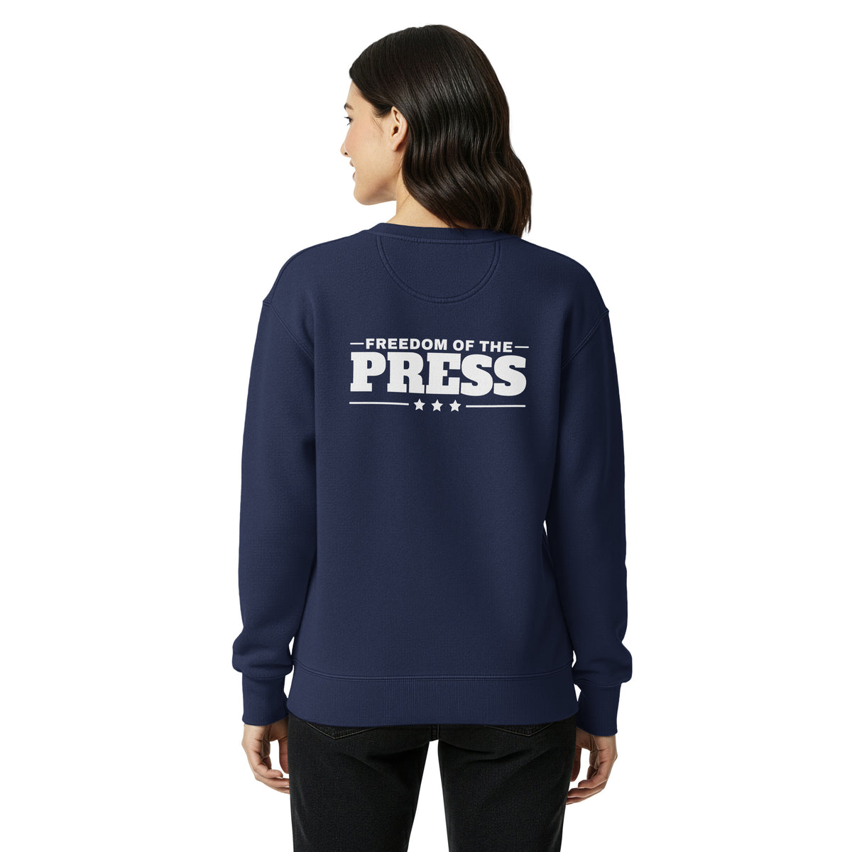 First Amendment Right / Freedom of the Press Crewneck Navy on model back | True American