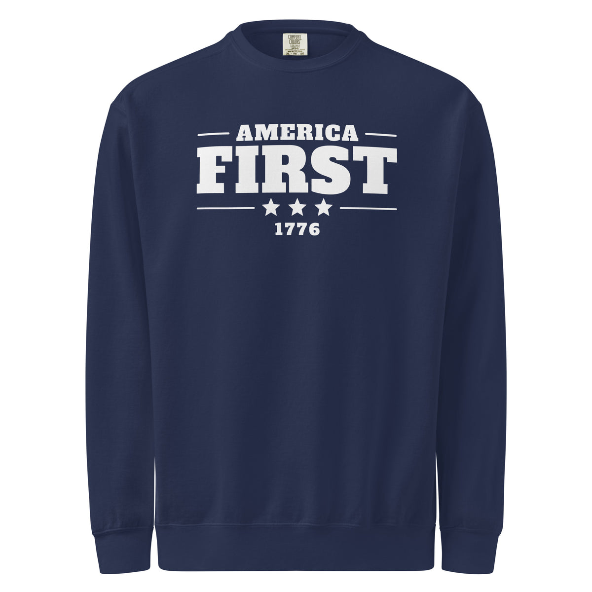 America First 1776 Crewneck Sweatshirt True Navy flat front | True American